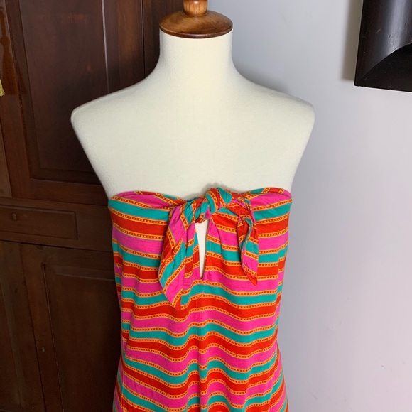 Kenzo Paris red pink green stripe strapless dress - Picture 2 of 10